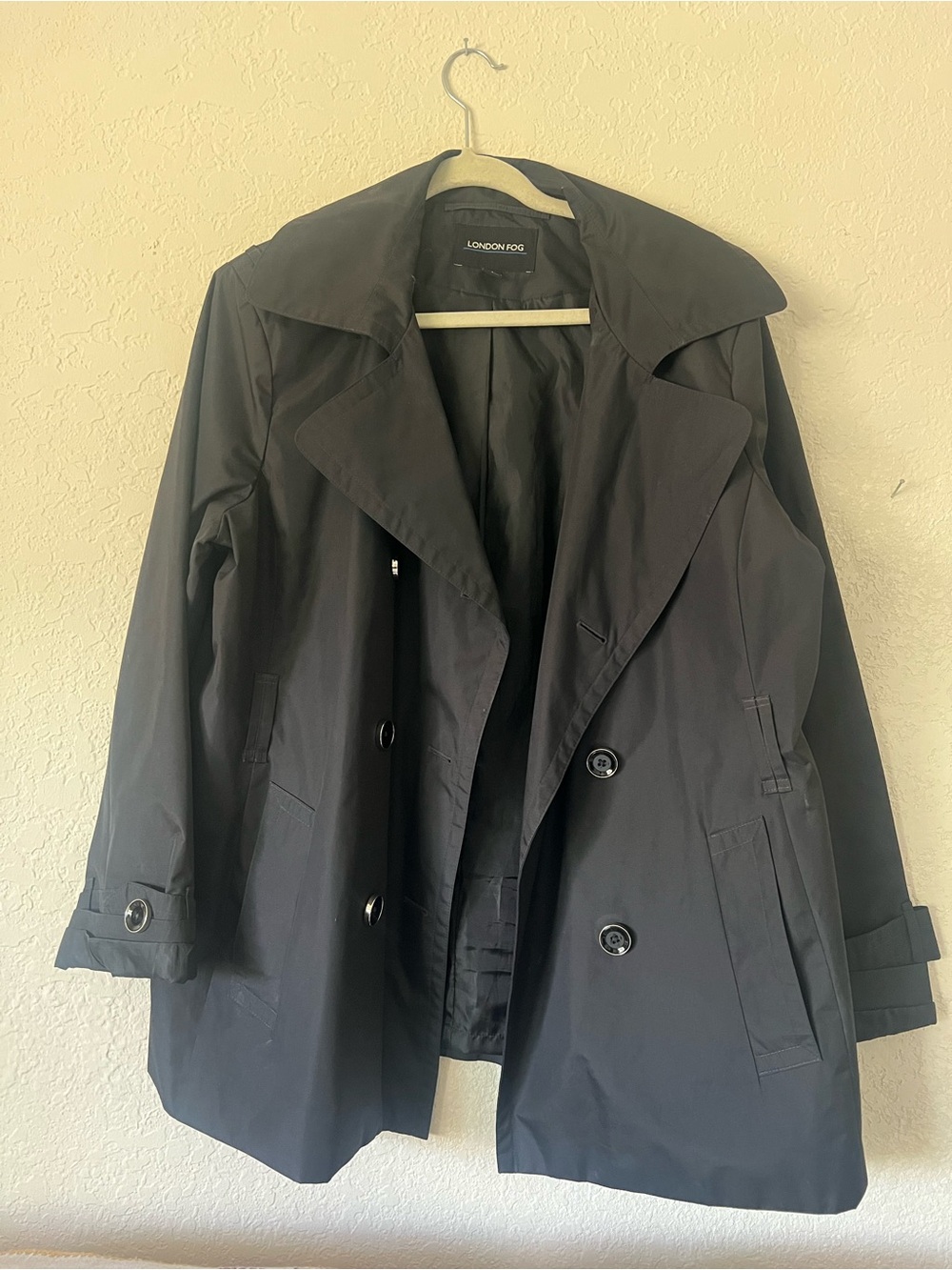 London Fog Black Double-Breasted Short Trench Coat